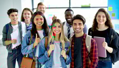 International students and professionals collaborating with expert consultants